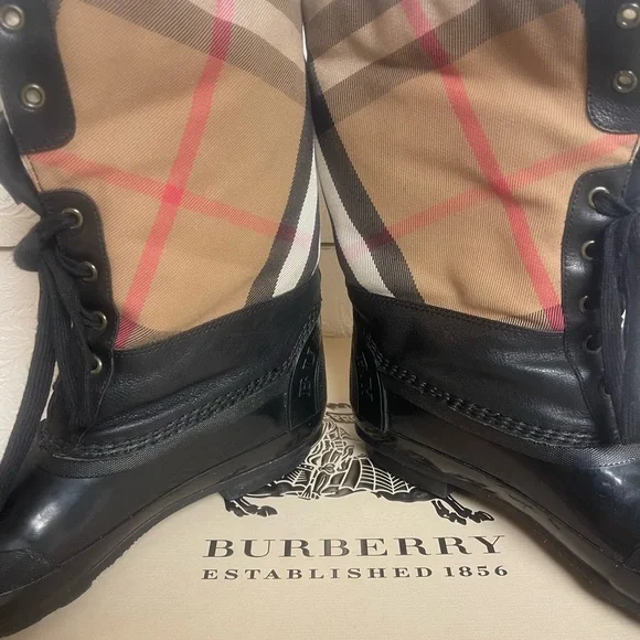 Burberry Black and Plaid Lace-Up Boots - Picture 2 of 8